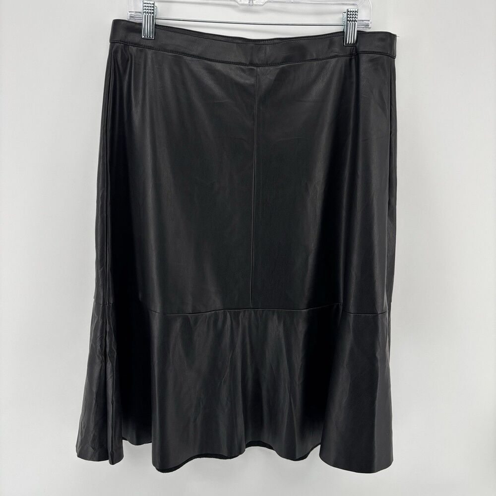 Cato Women's M Black Faux Leather Midi Skirt A-Line Flounce Hem